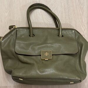 TORY BURCH olive green leather handbag purse